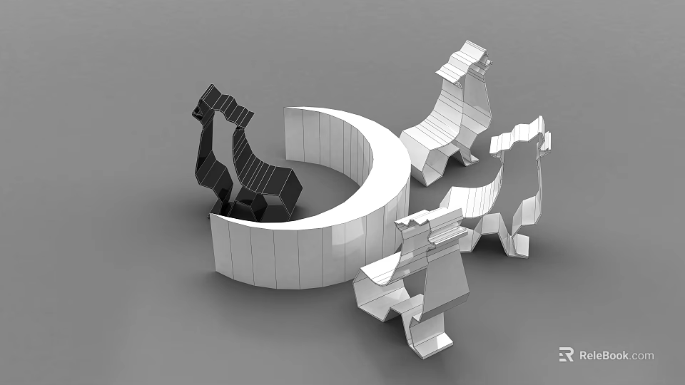 Black And White Animal Shaped Table Chair Set With Semicircular Structure Design 3d model 