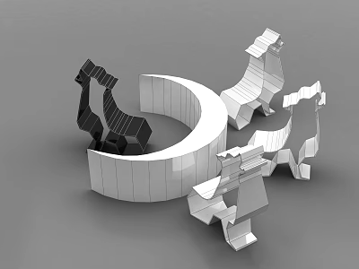 Black And White Animal Shaped Table Chair Set With Semicircular Structure Design 3d model