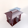Red Wooden Pavilion Chinese Style Structure With Lattice Windows And Roof Design