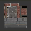 Red Brick Multi Story Building Model With Windows Chimney Fire Escape And Street Lamps