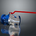 Industrial Ball Valve With Blue Flange Silver Body And Red Handle