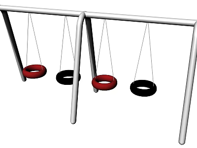 Outdoor Playground Swing Set With Red And Black Circular Seats 3d model