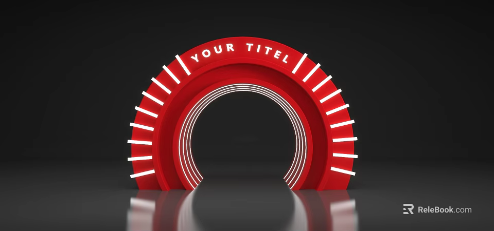 Event Entrance Gate Red Curved Design With White Stripes and Text 3d model 