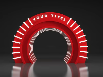 Event Entrance Gate Red Curved Design With White Stripes and Text 3d model