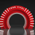 Event Entrance Gate Red Curved Design With White Stripes and Text