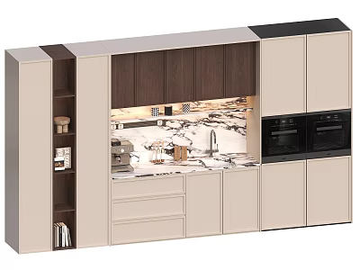Modern Kitchen With Light And Dark Cabinets Marble Countertop And Built In Ovens 3d model