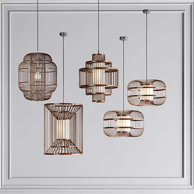 Modern Minimalist Wooden Pendant Lights With Various Geometric Woven Designs For Interior Decoration 3d model