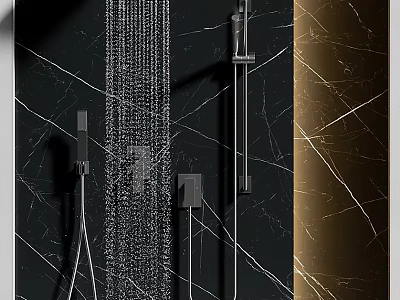 Elegant Modern Shower Head With Black Marble Wall And Golden Lines 3d model