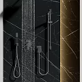 Elegant Modern Shower Head With Black Marble Wall And Golden Lines