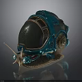 Futuristic Mechanical Snail With Blue Shell Transparent Cockpit Antenna And Glowing Lights
