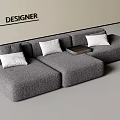 Modern Gray Fabric Sectional Sofa With White Cushions And Small Side Table 3d model