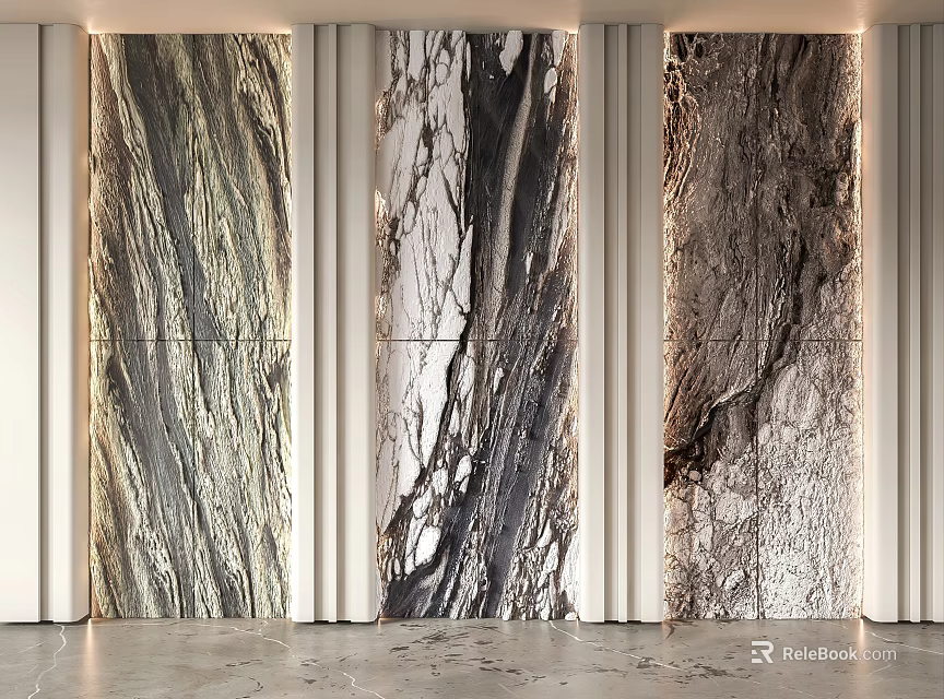 Modern Marble Background Wall With Different Natural Textures And Elegant Interior Design 3d model