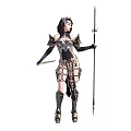 Fantasy Game Movie Female Warrior In Intricate Armor With Spear And Headpiece