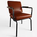 Brown Leather Single Chair With Black Metal Frame And Armrests Modern Design