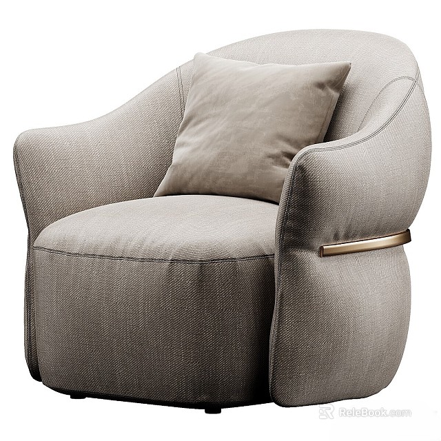 Modern Elegant Beige Fabric Leisure Chair With Soft Cushion And Golden Metal Accent 3d model 