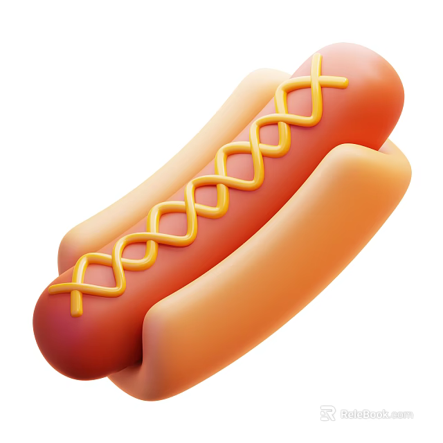 Tasty Hot Dog With Grilled Sausage Golden Bun And Spiral Mustard Swirl 3d model 