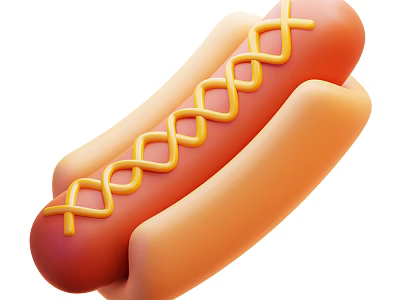 Tasty Hot Dog With Grilled Sausage Golden Bun And Spiral Mustard Swirl 3d model