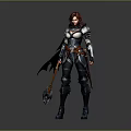 Fantasy Woman Warrior Wearing Detailed Armor With Axe And Cloak In Standing Pose