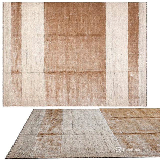 Modern Brown Beige Square Rug With Striped Pattern For Living Room Decor 3d model