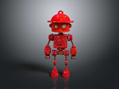 Red Cartoon Robot With Red Helmet And Yellow Eyes In Playful Toy Design 3d model