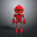 Red Cartoon Robot With Red Helmet And Yellow Eyes In Playful Toy Design