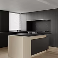 Modern Kitchen Interior With Dark Cabinets Island Counter And Window Blinds 3d model