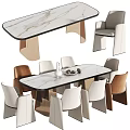Modern Dining Table Set With Marble Top And Mixed White Brown Chairs 3d model