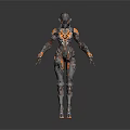 Sci Fi Humanoid Character With Mechanical Armored Suit Detailed Metallic Design And Glowing Accents