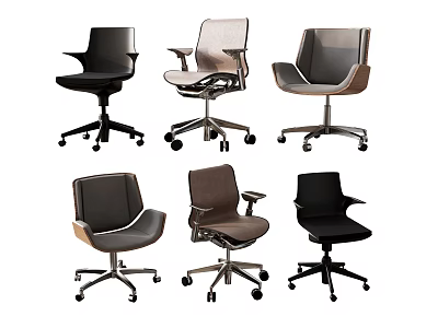 Collection of Modern Office Chairs with Different Designs and Swivel Wheels 3d model