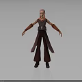 3D Character Model Featuring Pink Hair Crimson Purple Outfit Long Sleeves Loose Pants Gray Background