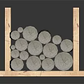 Neatly Stacked Dark Wood Logs Supported By Light Wooden Stands