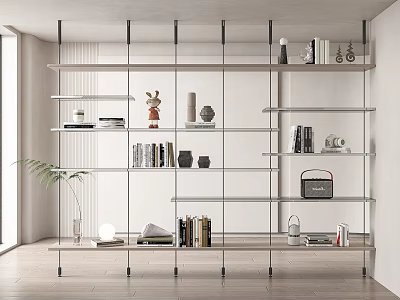Modern Open Shelves Bookshelf With Books Decorations And Green Plant 3d model