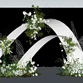 White Curved Wedding Arch With Butterfly Decorations White Flowers And Greenery