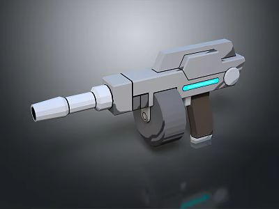 Futuristic Gray Gun 3D Model With Blue Glowing Stripe And Barrel Grip Design 3d model