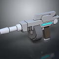 Futuristic Gray Gun 3D Model With Blue Glowing Stripe And Barrel Grip Design