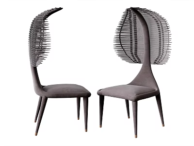 Modern Single Chair With Unique Woven Back Slender Legs And Gray Upholstered Seat 3d model