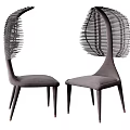 Modern Single Chair With Unique Woven Back Slender Legs And Gray Upholstered Seat