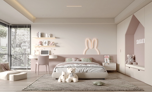 Modern children's room cream girl room 3d model