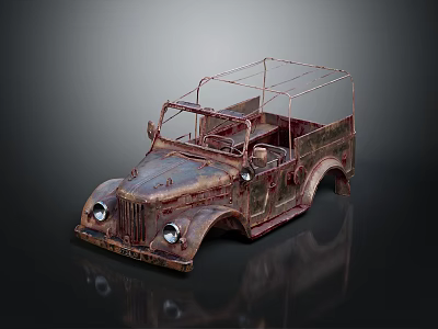 Vintage Rusty Metal Toy Car Model With Open Top And Weathered Finish 3d model