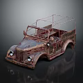 Vintage Rusty Metal Toy Car Model With Open Top And Weathered Finish