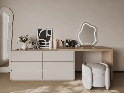 Modern Minimalist Dressing Table With Mirror Stool Art And Cosmetics 3d model
