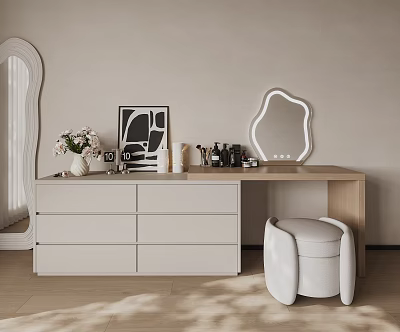 Modern Minimalist Dressing Table With Mirror Stool Art And Cosmetics 3d model