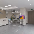 Modern Service Hall Interior With Service Counter Digital Display Signage And Plants