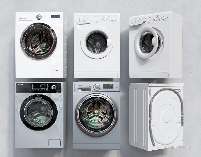 Multiple Front Loading Washing Machines With Modern Design And Various Styles 3d model