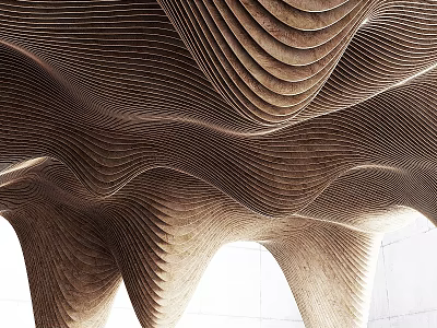 Wavy Layered Ceiling Design with Artistic Curved Structure and Textured Details 3d model