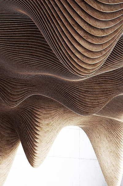 Wavy Layered Ceiling Design with Artistic Curved Structure and Textured Details 3d model
