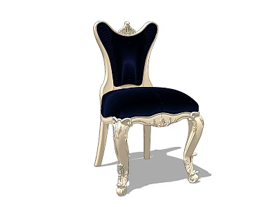 European Style Carved Dining Chair With Dark Blue Velvet Seat And Ornate Legs 3d model