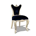 European Style Carved Dining Chair With Dark Blue Velvet Seat And Ornate Legs