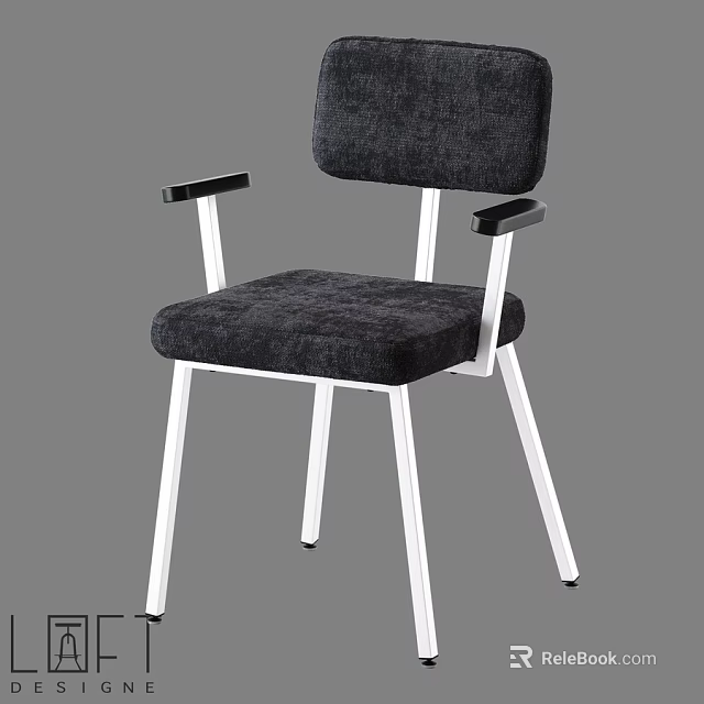 Modern Single Chair With Black Fabric Seat Backrest And White Metal Frame Armrests 3d model 