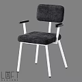 Modern Single Chair With Black Fabric Seat Backrest And White Metal Frame Armrests